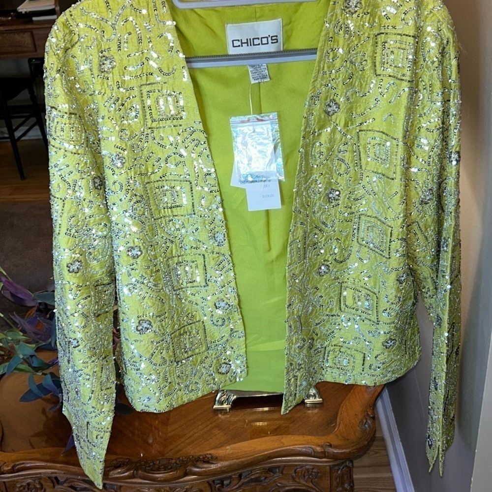 Chico’s Jacket with Silver Sequins  Size 1 NWT